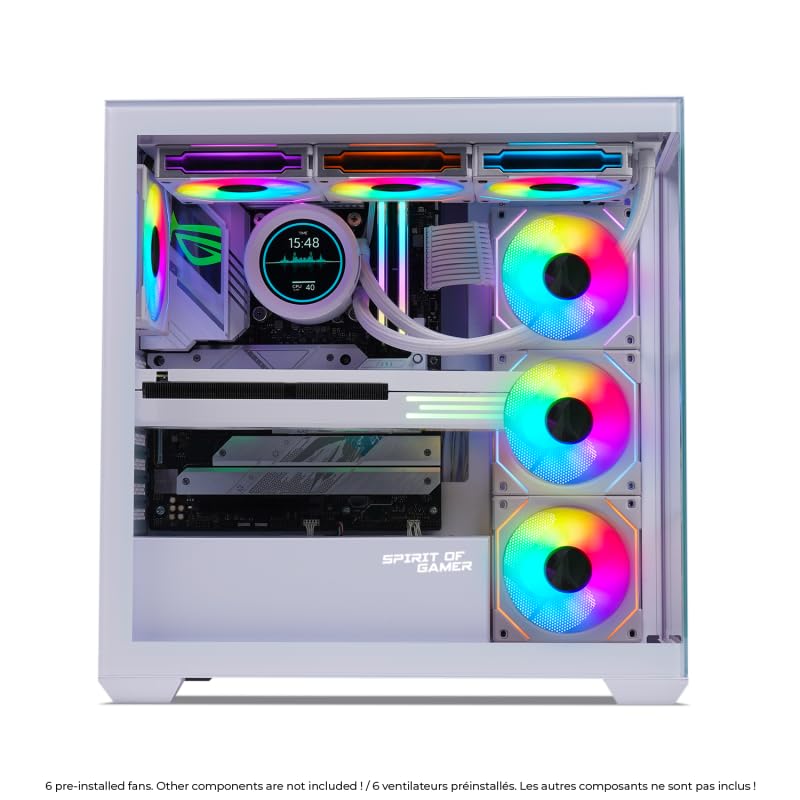Spirit Of Gamer - Spark Artic, Case PC Gaming RGB Aquarium, Compatibile ATX/mATX/mITX, 6 Ventole ARGB da 120 mm incluse, Torre Gaming Vuota con Pannello Frontale e Laterale in Vetro Temperato da 4 mm