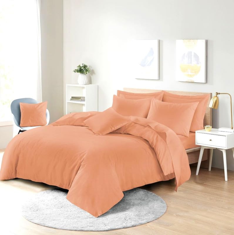 L S U Supersoft Duvet Cover Set Easy Care Bedding Fitted Sheet and Pillowcases in 22 Colours and Single, Double, King, and Super King Sizes (DUVET S peach)