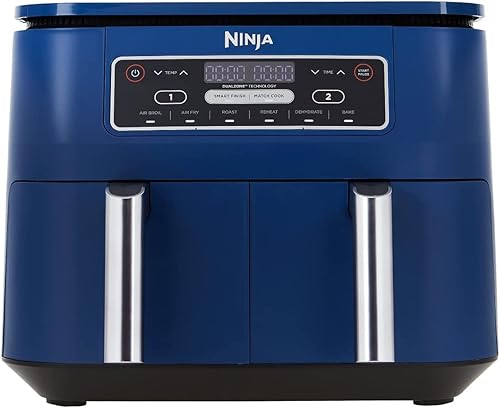 Ninja DZ201 Foodi - Freidora de aire 6 en 1 de 2 cestas con tecnología DualZone, capacidad de 8 cuartos de galón, azul marino (renovado)