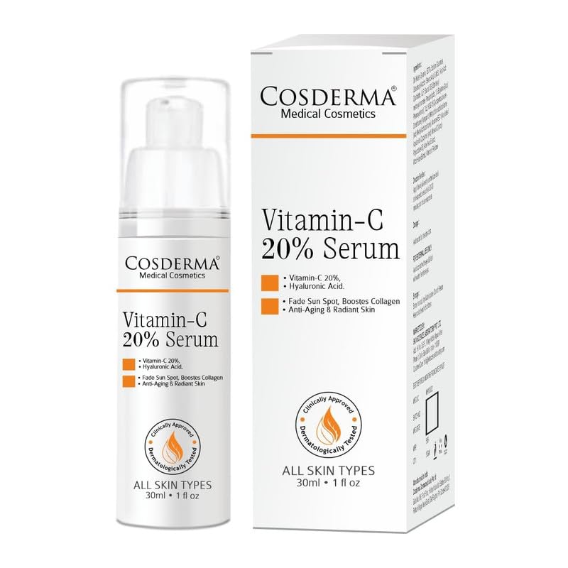 Cosderma Vitamin c Serum 20% with HA | Fade Sun Spot | Boostes Collagen | Anti - Aging & Radiant Skin - 30ml