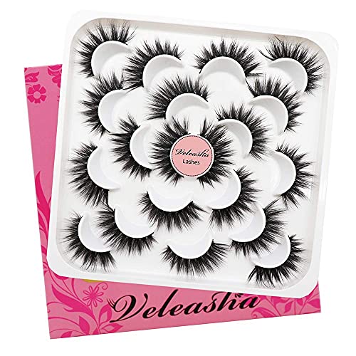 Veleasha Mink Lashes Faux Dramatic Volume Eyelashes Long Thick Crossed Fake Eyelashes Fluffy False Eyelashes Handmade Soft Lashes For Makeup Reusable 10 Pairs Pack | V42 #TOP5