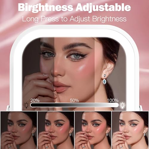 Image of ROLOVE Rechargeable Makeup Mirror, 6x8 Inch Portable Vanity Mirror with Lights, 3-Color Dimmable LED Lighting, Tabletop Mirror, Travel Essentials