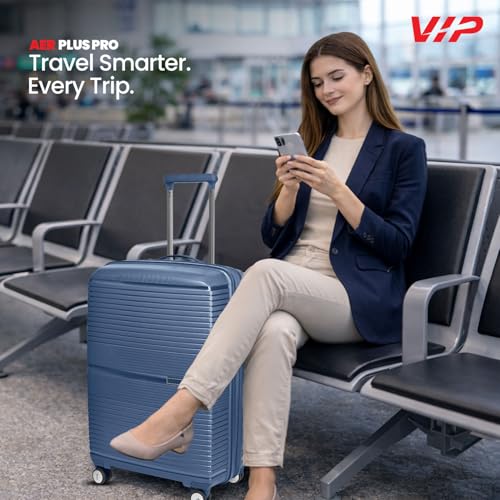 Image of VIP AER Plus Pro Check-in Trolley Bag 67cm | Medium | Hard Luggage | Smooth 8-Wheel Suitcase | Premium Polypropylene | Flushed TSA Lock Business Travel Luggage | 3 Years International Warranty (Blue)