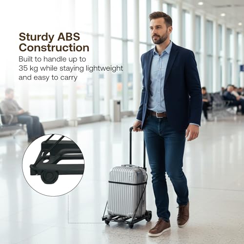 Image of BonKaso 2 Wheels Foldable Travel Luggage Trolley Cart with 35kg Load Capacity | Lightweight Collapsible Hand Truck with Bungee Cord | Portable Luggage Carrier for Travel Office Home Use (Black)