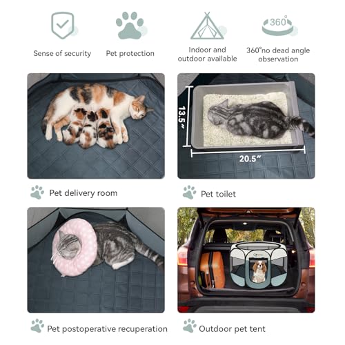 Image of Siedihit Dog Playpen with Washable Pee Pad, Puppy Pet Cat Playpen Small Dogs Tent Crate Indoor /Outdoor, Portable Pop Up Kennel with Carrying Case for Cats /Rabbits(Grey,Small with pad)