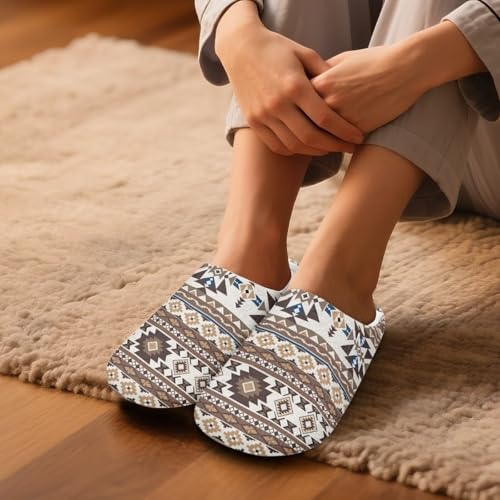 Howilath Aztec Tribal Fuzzy Slippers Women Closed Toe Spa Slipper with Flannel Upper, Warm Bedroom Shoes4