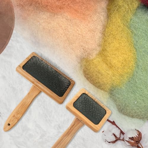 cimsfcor 2 Stück Wool Carders Nadelfilzbürste, Holzwolle Carder, Holz-Pinsel, Fellpflegebürste, Nadelfilzbürste, Gebogene Stahlnadeln für Teppichnadelfilzprojekte, Mischen und Kardieren von Wolle