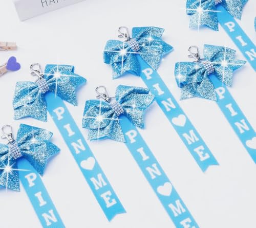 Image of Cheer Pin Me Ribbon Cheerleader Pin Me Bow Cheer Bow Keychain with Rhinestones Cheerleading Sports Accessory Gift
