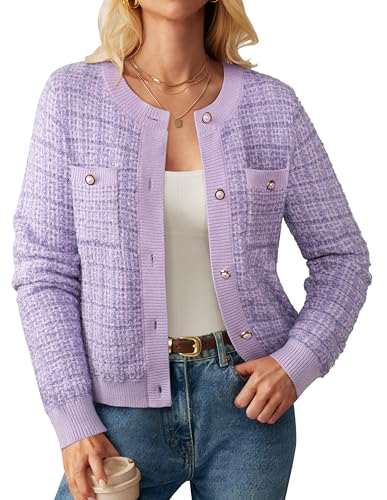 Image of GRACE KARIN Womens Open Front Button Down Long Sleeve Texture Knit Cardigan Sweaters with Pockets