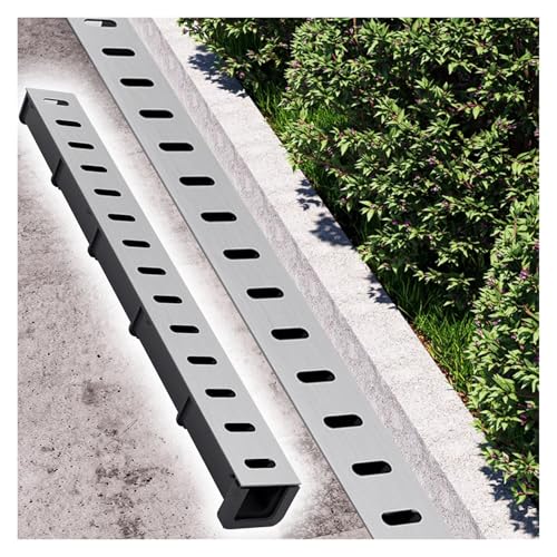 Canaleta desague con rejilla, Canal de drenaje de plástico en forma de U con rejilla de acero inoxidable, kit de drenaje delgado para baño, canal de drenaje exterior para patios, parques, patios y pa
