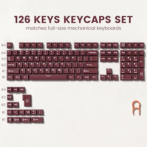 Image of dagaladoo Double Shot PBT keycaps Set,Dark Red Keyboard caps,Cherry Profile Keycaps 60 65 75 100 Percent,126- Key Custom keycaps for Mechanical Keyboard Gaming(61 /64 /68 /84 /87 /100 /104 /108)