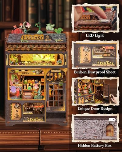 Image of Book Nook Kit - DIY Miniature House Dollhouse Kit for Adults and Teens, Booknook Tiny House Bookshelf Decor 3D Wooden Puzzle, Gifts for Family Friends. (Fantasy Plant Shop)