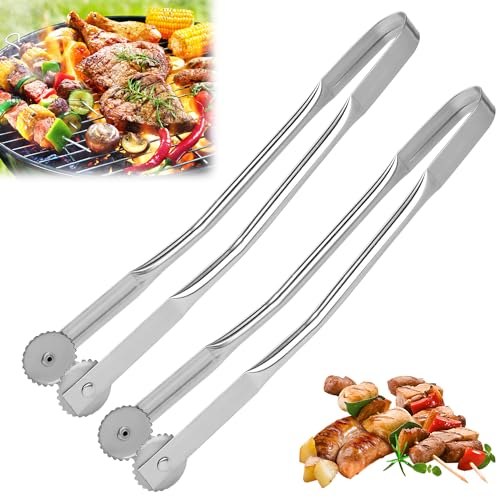 Yicengy 2pcs Sausage Turning Tongs, 2024 Upgraded Stainless Steel Tongs, Tongs for Grilling for Flipping, Long Handle Cooking Grill Tongs for Turning Bacon Steak Meat Sausage