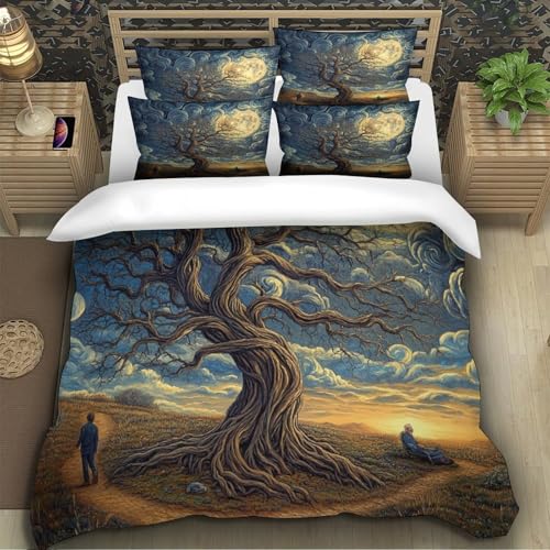 Housse de couette 200x200 arbre mystique 3D résistante pour lit double