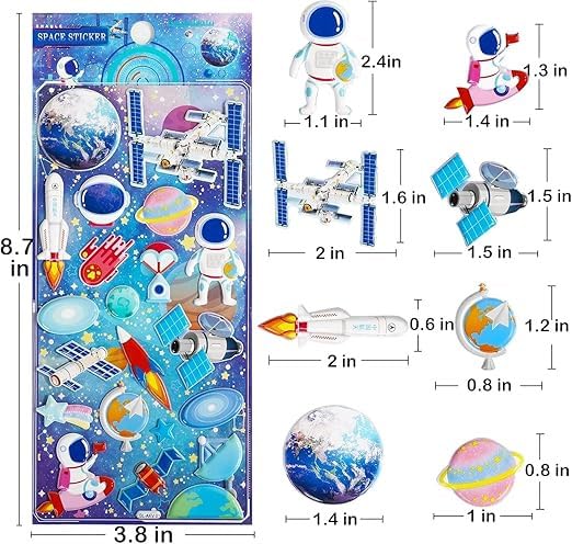 Image of Cots and Cuddles Plastic 3D Puffy Self Adhesive Stickers For Wall for Kids & Toddlers |50+ Space Stickers 3D Stickers Space Astronaut Spaceship Scrap Book Decoration Space Stickers 4 Strap 15 x 5 cm