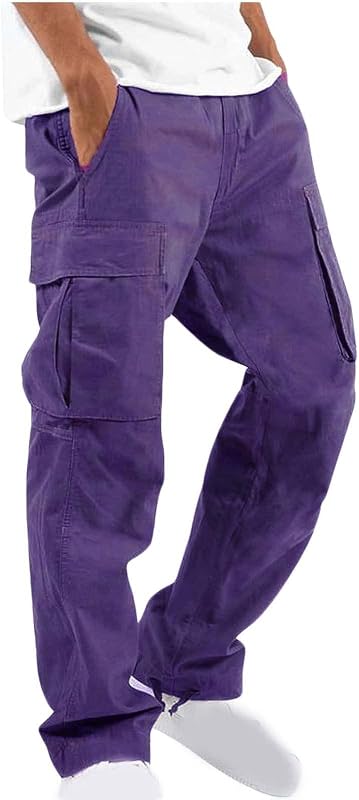 Aymnlox Cargo Pants for Men Baggy Big and Tall Linen Drawstring Sweatpants Casual Hiking Jogger Athletic Straight Pant Pocket
