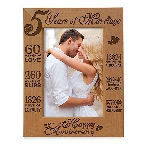 Kate Posh - 5 Years Of Marriage Photo Frame - Happy 5Th Wood - Engraved Natural Solid Wood Picture Frame (5X7-Vertical) #TOP27