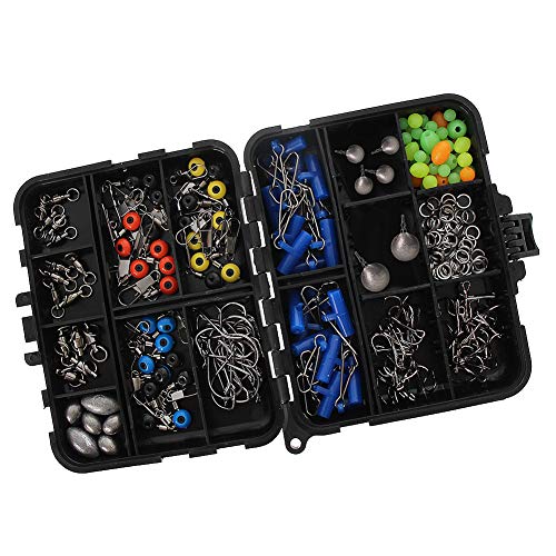 Croch 216個 タックルボックスアクセサリーキット 釣り用仕掛け小物 セット 釣りウェイト+釣り分割リング+サークルフック+トレブルフック+スイベル+釣りビーズ +ジップ スライダー+釣り糸からフックスイベルシャンククリップコネクター 2枚目