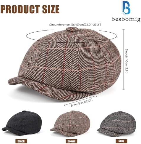  Besbomig Schiebermütze Herren Gatsby Newsboy Stil Flachkappe
| Besbomig 8-teilige Tweed Schirmmütze für Frühling Herbst