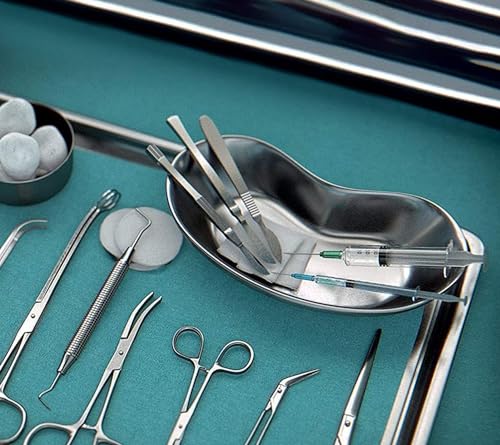 Image of ALEXERA Surgical Instrument CE Needle Holder, Adsion Forceps, Scissor with Kidney Tray 8 inch | Suture Set & Kidney Tray (Kidney Tray with Suturing Set), Stainless Steel