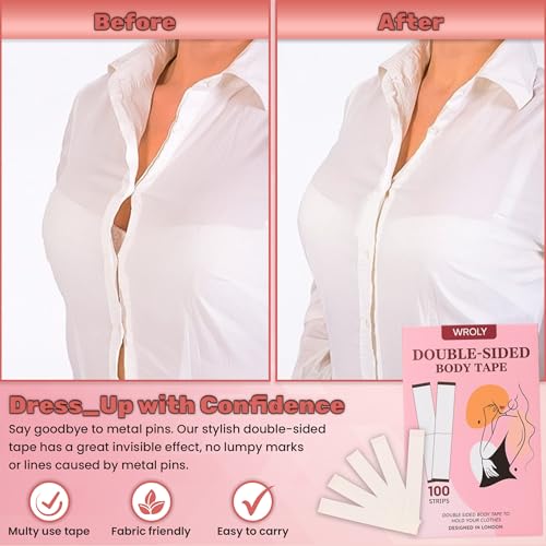 WROLY 100 Strips Double Sided Body Tape, Tit Tape Adhesive Fabrics, Boobie Tape for All Skin Types, Transparent Boob Tape2