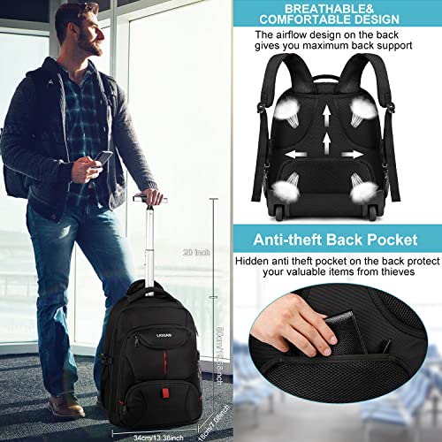 Rolling Backpack, Large Backpack with Wheels for Men Women, Fit 17 inch Laptop Wheeled Travel Backpack Rolling Laptop Bags Carry on Luggage Trolley Suitcase Business College Comput image 2