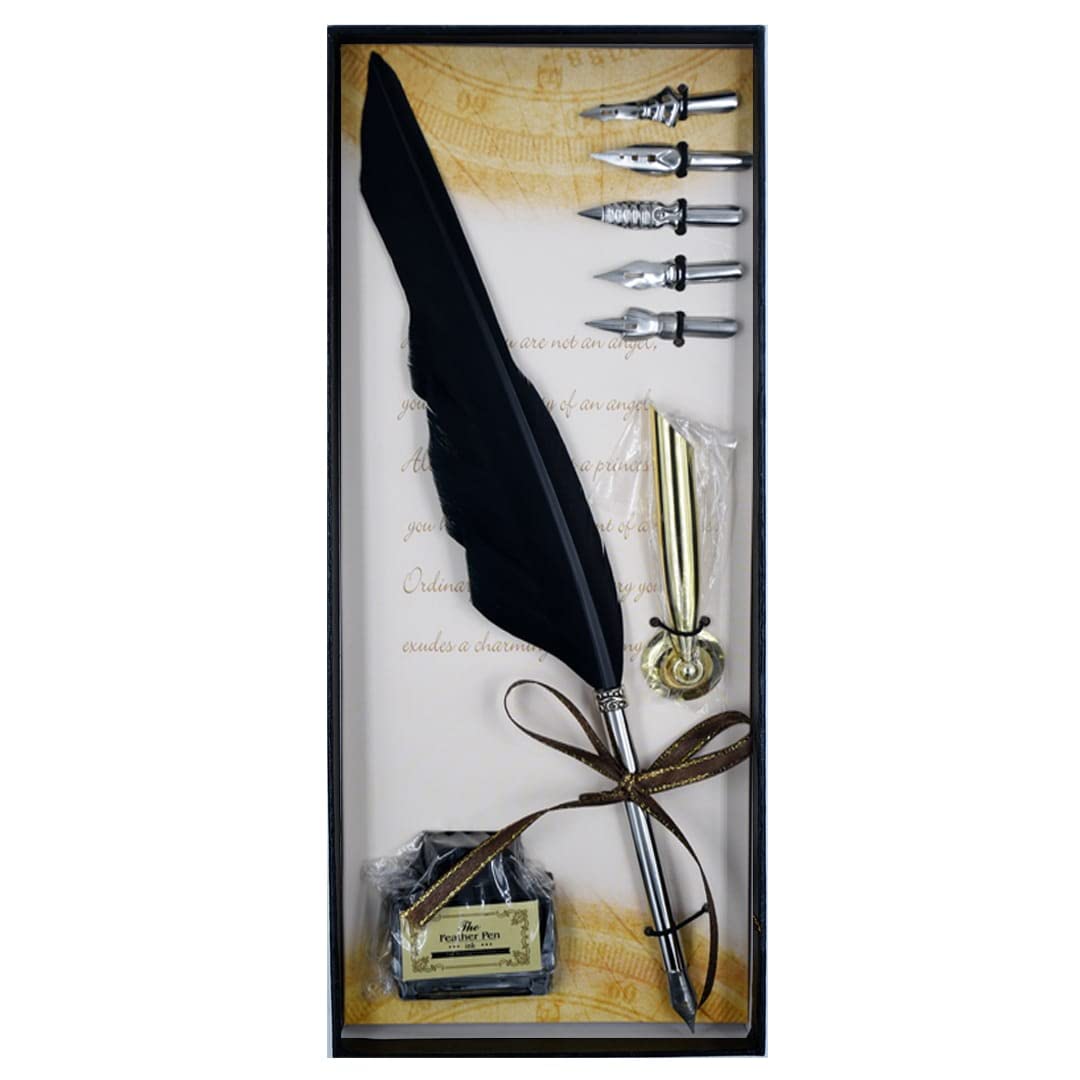 Quill Pen And Ink Calligraphy Set With Leather Notebook & Wax Seal - 19 Piece Writing Kit
