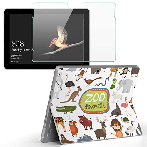 igsticker Surface Go/Surface Go 2 専用スキンシール ガラスフィルム セット 液晶保護 フィルム ステッカー アクセサリー 保護 009585 動物 英語 文字