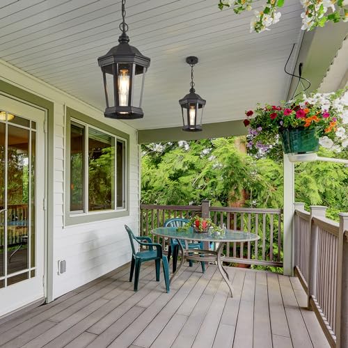 Image of Large Outdoor Pendant Light 17.9 inch Black Hanging Lantern Lights