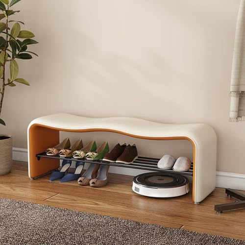 YHKJLYH Zapatero de 2 Niveles, Banco de Almacenamiento de Zapatos para Entrada con Asiento Acolchado, Banco de Zapatos de Metal con Asiento Acolchado, Moderno Zapatero para Sala de Estar, Dormitorio