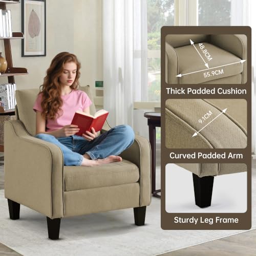 Image of Mid-Century Modern Accent Chair, Living Room Chair, Comfy Reading Armchair, Upholstered Small Sofa Chair for Bedroom, Office, Brown