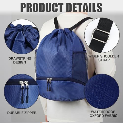 Image of 6 Pcs 6 Pcs Gym Drawstring Backpack Bulk for Men, Blue, Black | Drawstring Closure, with Shoe Compartment, Wet Proof Pocket, Lightweight, Durable Build, Gym Practice & Game-day Ready
