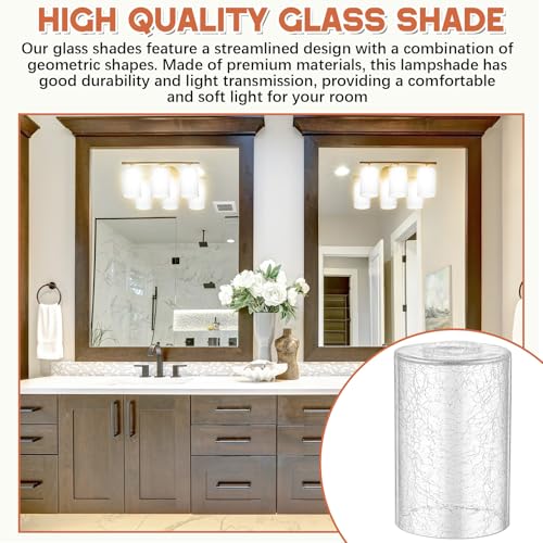 Image of Teenyyou 6 Pcs Clear Crackle Glass Shade Replacements for Pendant Light Fixtures Glass Lamp Shade Cover, 1-5 /8 Inch Fitter E26 Base, 4 w x 6 h, Replacement Lamp Globe for Chandelier Wall Sconce