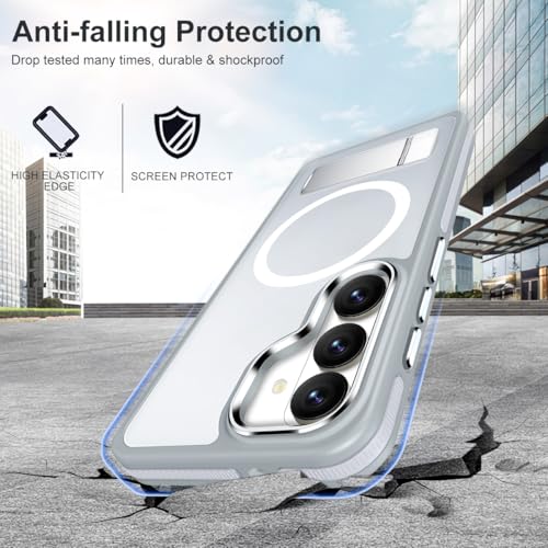 Image of MALEWOLF Stand Case for Samsung Galaxy S26 Plus, Compatible with Magsafe, Anti-Slip Cover [Military Grade Shockproof] [Matte Translucent Back], Color Hybrid Phone Case for Galaxy S26+ (Grey /White)