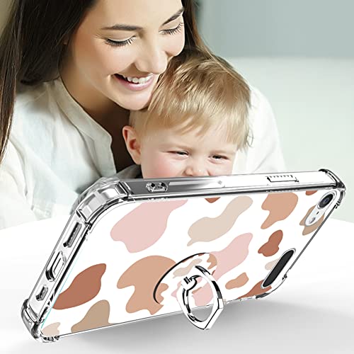 Kanghar Ipod Touch 7/6/5 Case, Cute Cow Print With Screen Protector,Kickstand Ring Holder Soft Tpu Bumper Shockproof Cover For Ipod Touch 5Th/6Th/7Th Generation-Pink Brown #TOP2