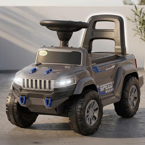 Image of Baybee Speedy Baby Ride on Car for Kids | Push Rideons Toys Car with Music & LED Light | Portable Ride on Jeep with Backrest & Storage Basket | Kids Car to Drive 1-3 Years Boys Girls (Grey)