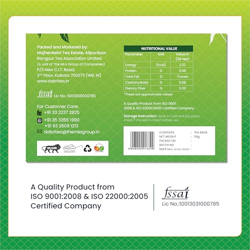 Image of Dabri Detox Green Tea Double Chamber 50 Dip Tea Bags|Pack of 2 x 25 Tea Bags Each |Fresh Natural flavoured green tea for good health|Rich with Anti-Oxidants|Immunity Booster & Used to Reduces Waist