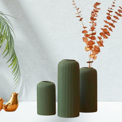 Image of KREATIVE ART'S Bottle Green Flower Vase for Living Room | Ceramic Vase for Home Decor | Home Decoration Items for Living Room & Hall (Dark Green Ceramic Vase Set of 3-Matt)
