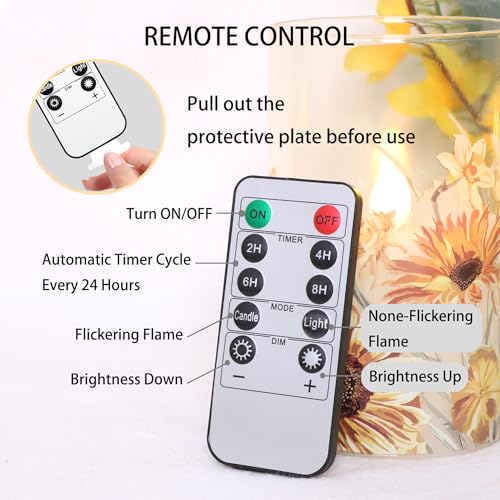 Image of Sunflower Glass Flameless Candles Battery Operated with Remote Timer Flickering LED Pillar Candles Summer Fall Decorations Gifts for Women Mothers Day Birthday Table Centerpieces, Set of 3