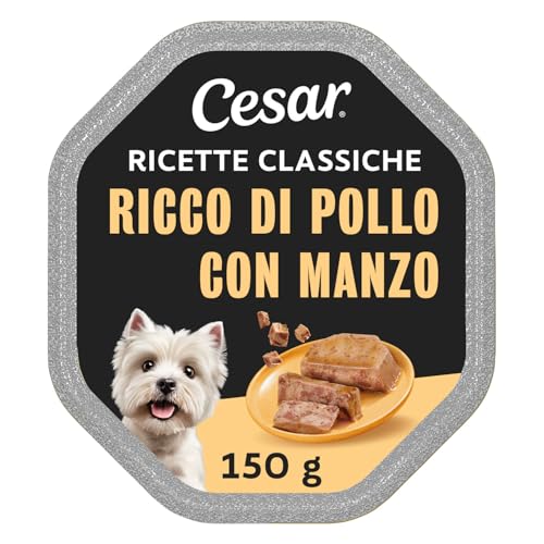Cesar Ricette Classiche Cibo per Cane, con Pollo e Manzo Saporiti, 150 g, 14 Vaschette