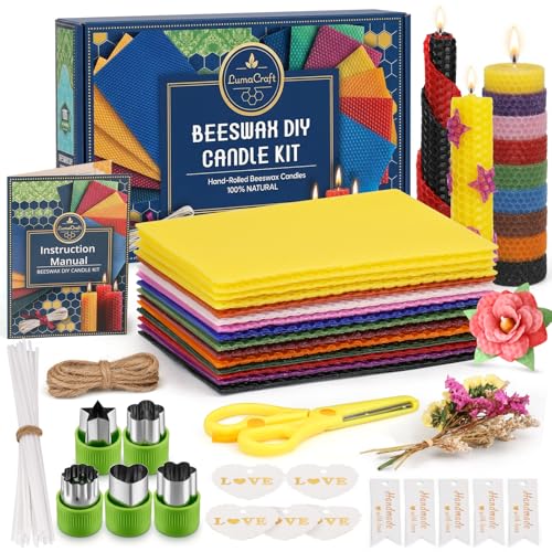 LumaCraft Beeswax Sheets for Candle Making Kit 16PCS 100% Pure Natural Beeswax Candle Sheets for Rolling Candles DIY Handmade Candle Making Kit for Family Holiday Party Gift Craft Decor