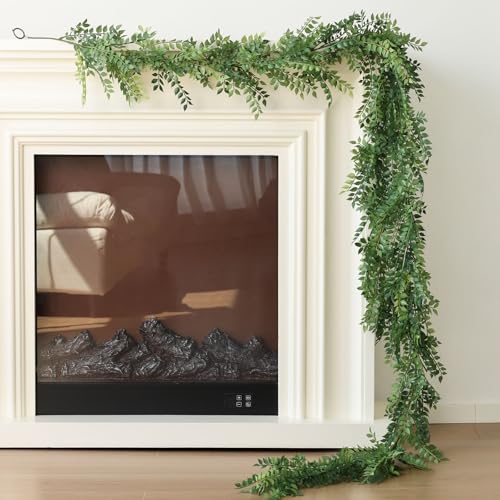 Mizii Artificial Vines Garland 6 Feet Fake Vine with Green Leaves Realistic Greenery Garland Faux Hanging Plants Greenery Decorations for Wedding Table Centerpieces Fireplace Mantle Room Decor
