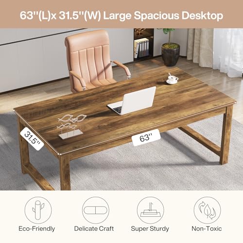 Image of Tribesigns Modern Computer Desk, 63 x 31.5 inch Large Office Desk Computer Table Study Writing Table Workstation for Home Office, Brown Wood