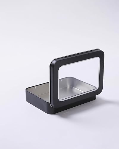 Miniatura 3 de Paquete de 12 latas rectangulares vacías de almacenamiento de metal con tapas transparentes con bisagras para ventana para artículos pequeños y