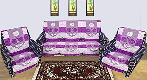 Dakshya Industries Flower Cotton 6 Piece 5 Seater Sofa Cover (Purple)-picture-13