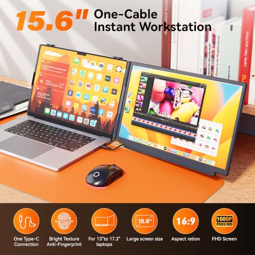 Laptop Screen Extender, 15.6" FHD IPS Portable Laptop Monitor, Detachable & Clip-on 4 Modes Dual Screen for 14-17" Laptops, One Cable Plug & Play Compatible with Wins/Mac/Android/Chrome - image 2