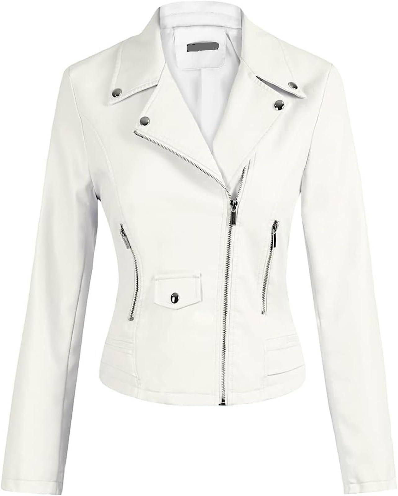 Barley Direct Women's Leather Jacket Biker Jacket Transitional Leather Women's Lapels with Buckle(White,XX-Large)