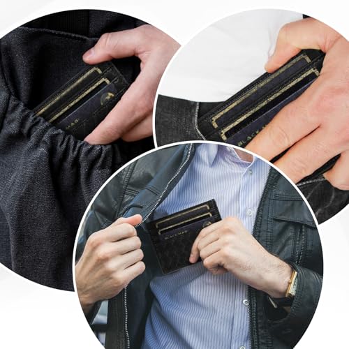 Minimalist Wallet 6 Card Slots Leather Card Holder Hand-Woven Credit Card Wallet Italian Card Case for Men and Women(Black)4