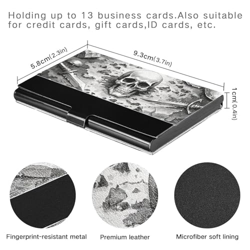 KLL Vintage War Skull Gray Slim Card Holder for Business Card with Leather and Stainless Steel Pocket Card Holder for Protects Your Cards portatarjetas para Hombre3