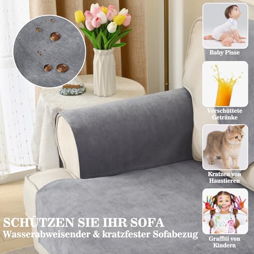 Alishomtll Sofabezug 1/2/3/4 Sitzer, Universelle Wasserdicht Sofa Überzug Ecksofa, L Form Couch Überzug, Hund Katze Anti-rutsch Sofaüberwurfe Sofaschoner für Wohnzimmer (Dunkelgrau, 70x70cm)